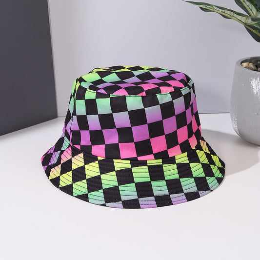 Colorful Plaid Bucket Hat Casual Sunscreen Fisherman Cap
