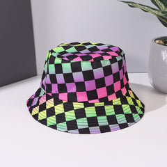Colorful Plaid Bucket Hat Casual Sunscreen Fisherman Cap