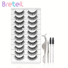 10 Pairs Fluffy Natural False Eyelashes Set with Tools