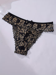 Floral Lace Lingerie Set with Bow Tie Bra & Panties