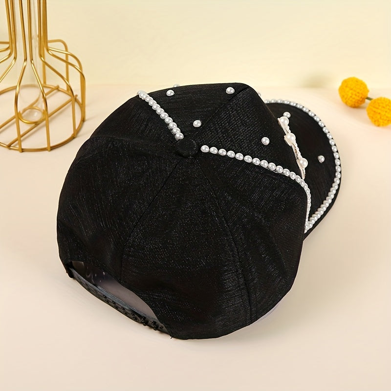 Queen Patch Baseball Cap Faux Pearl Decor Sun Hat Lightweight