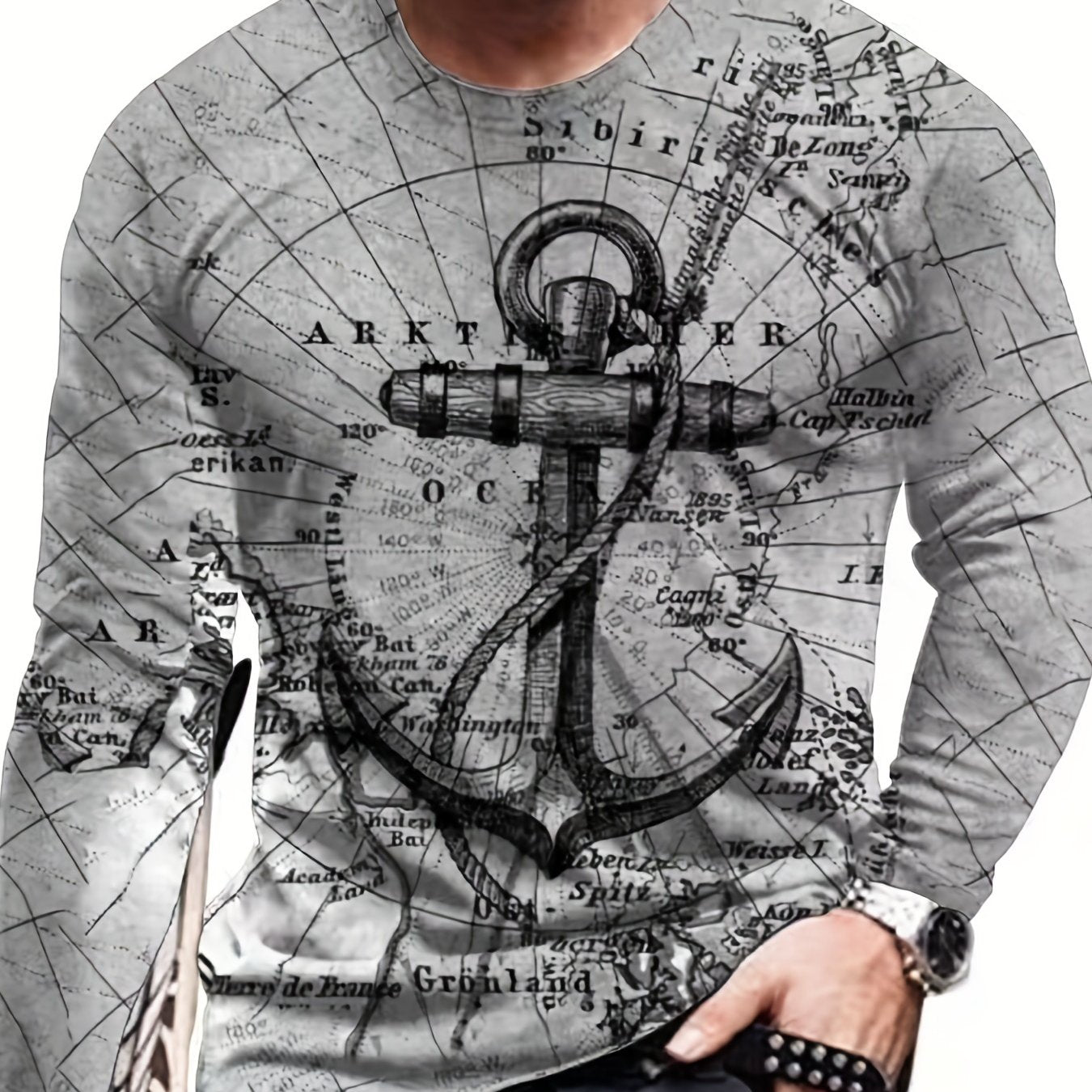 Anchor Print Men's Graphic Sweatshirt Autumn Winter