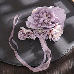Yarn Flower Head Piece with Ribbon Tassels Belt Hair Clip
