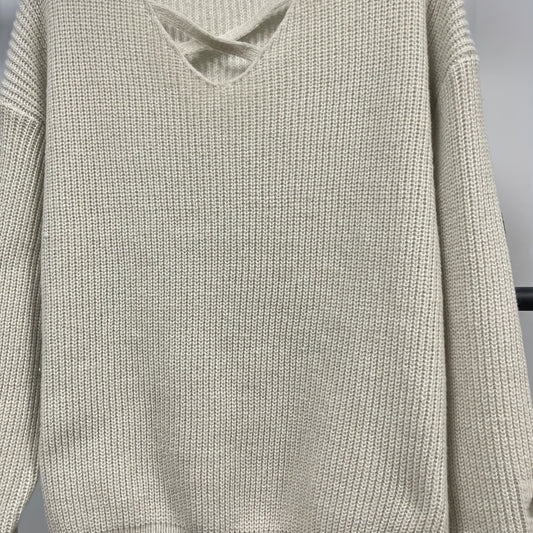  Casual Sweater Crisscross Front V Neck Stretch Pullover