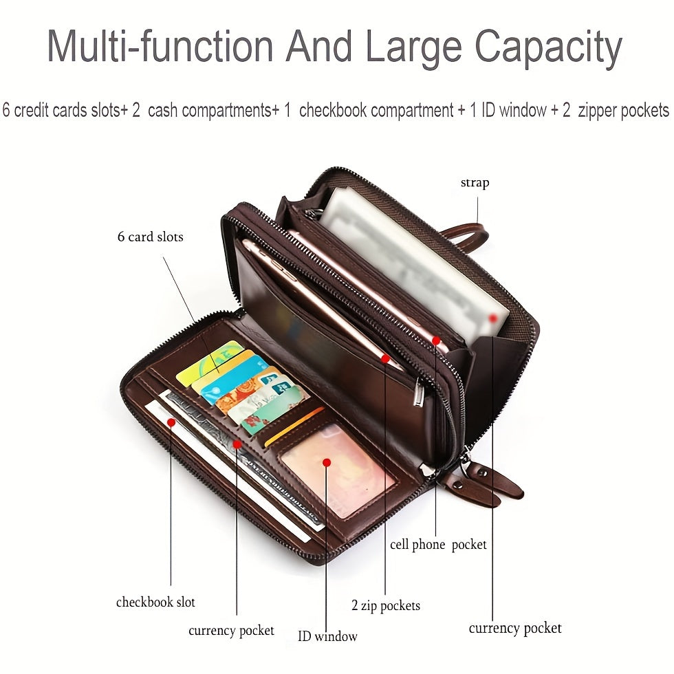 Men's Leather Clutch Handbag Zipper Wallet Business Tote Phone Bag
