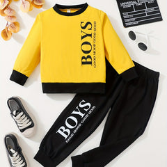 2pcs Boys GOOD MOOD Long Sleeve Sweatshirt & Sweatpants Set