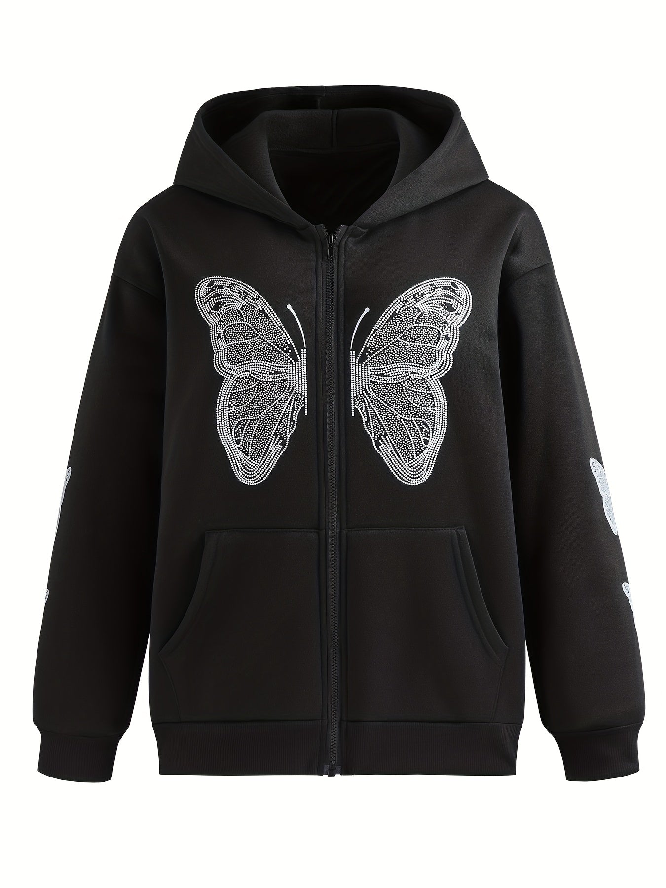 Butterfly Print Sweatshirt Y2K Zip Up Hoodie Casual Tops