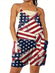  Star & Stripe Print V Neck Romper