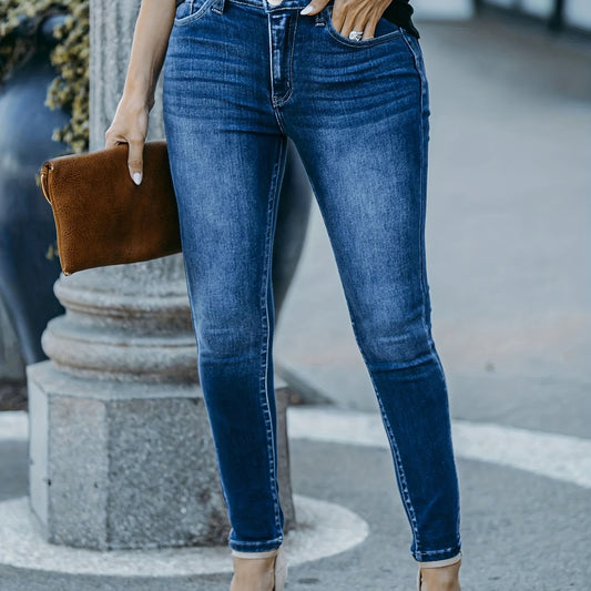 Solid Button Up Stretch Skinny Jeans