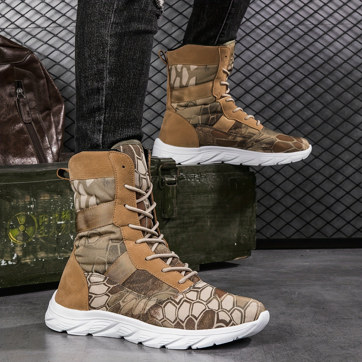 Camouflage Faux Leather Military Combat Boots