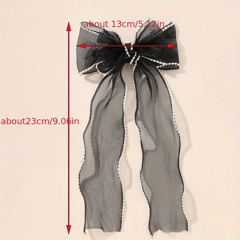 Organza Bow Hair Clip Pearl French Barrett Back Head