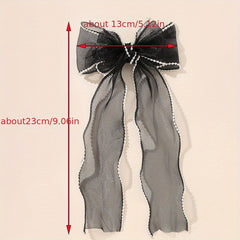 Organza Bow Hair Clip Pearl French Barrett Back Head
