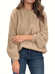  Solid Long Sleeve Knit Top Round Neck Pullover
