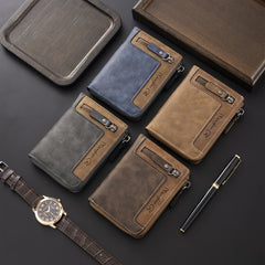 Men's Retro Short Zipper PU Leather Wallet Ideal Gift For Men