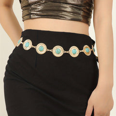 Boho Turquoise Waist Chain Vintage Metal Round Piece Body Chain