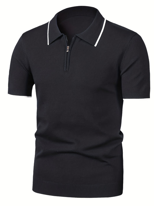 Breathable Polo Collar Sweater Men's Casual Knit Zip Up Short S