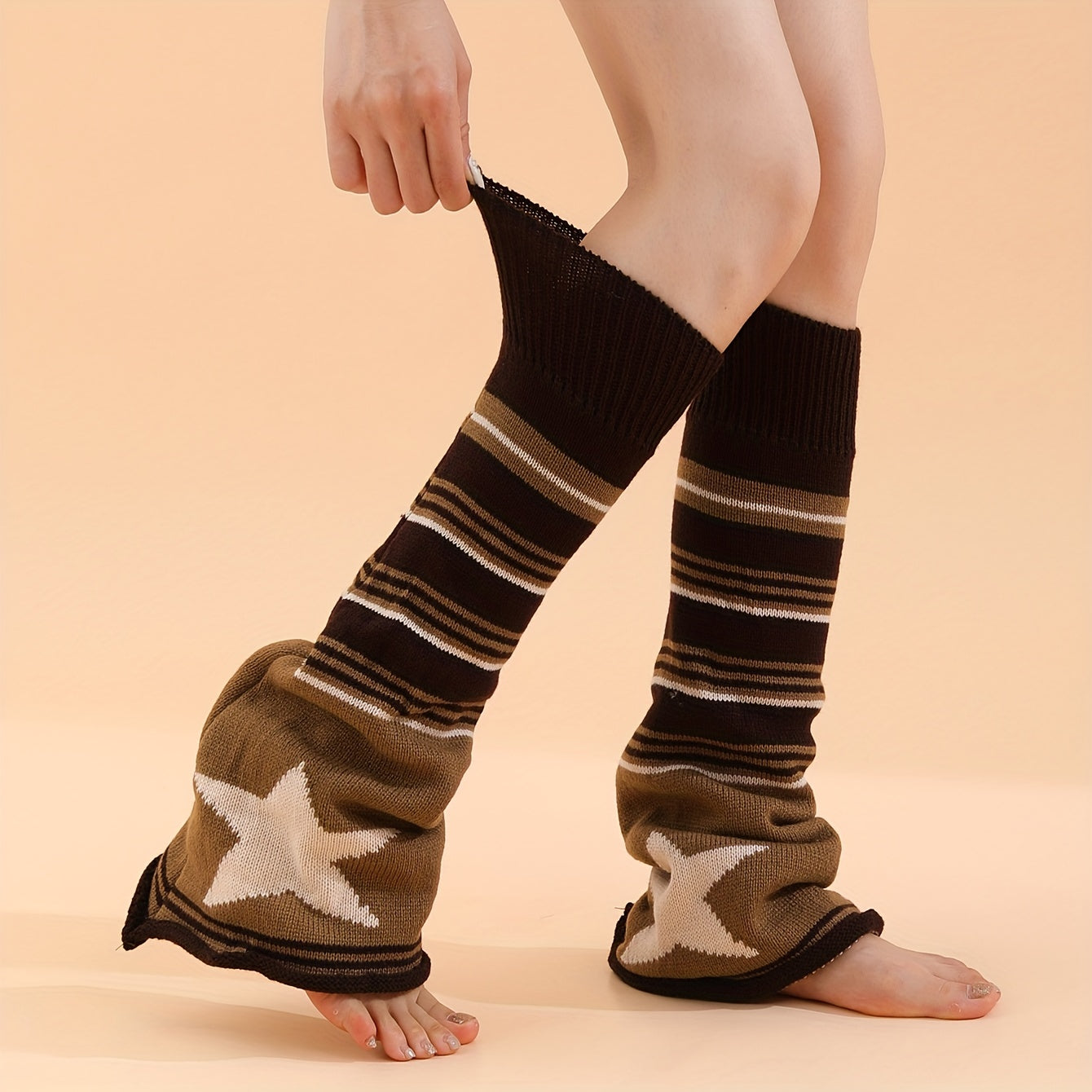 Star Print Striped Leg Warmers Flare Socks Women's Stockings