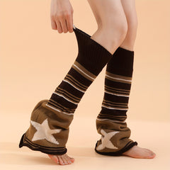 Star Print Striped Leg Warmers Flare Socks Women's Stockings