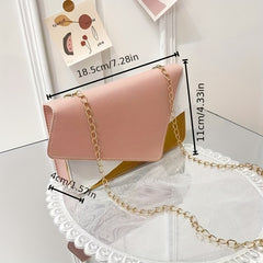 Colorblock Square Shoulder Bag with Flap Chain, Women's Work Purse