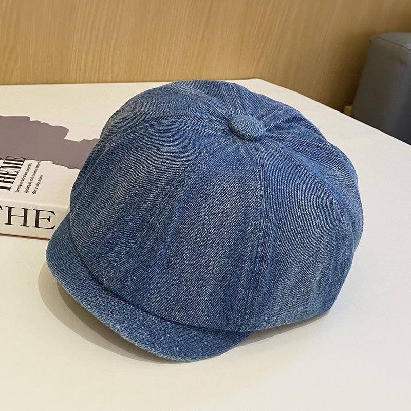 Vintage Washed Denim Beret Women's Short Brim Duck Tongue Hat