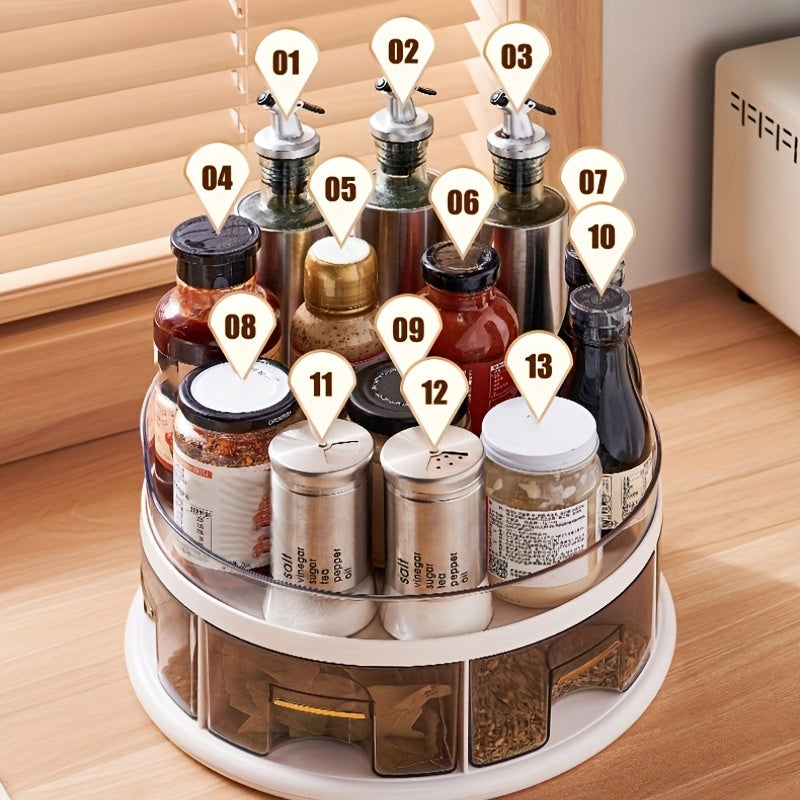 2 Tier Spice Organizer with Divided Bins and Rotating Turntable