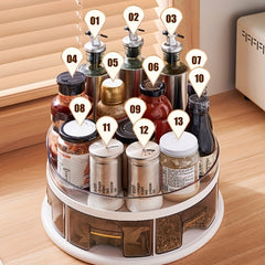 2 Tier Spice Organizer with Divided Bins and Rotating Turntable