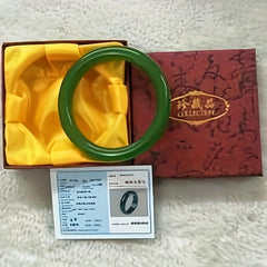Emerald Green Glass Bracelet with Floral Patterns - Fits Wrist 6.5-7.5 Inches