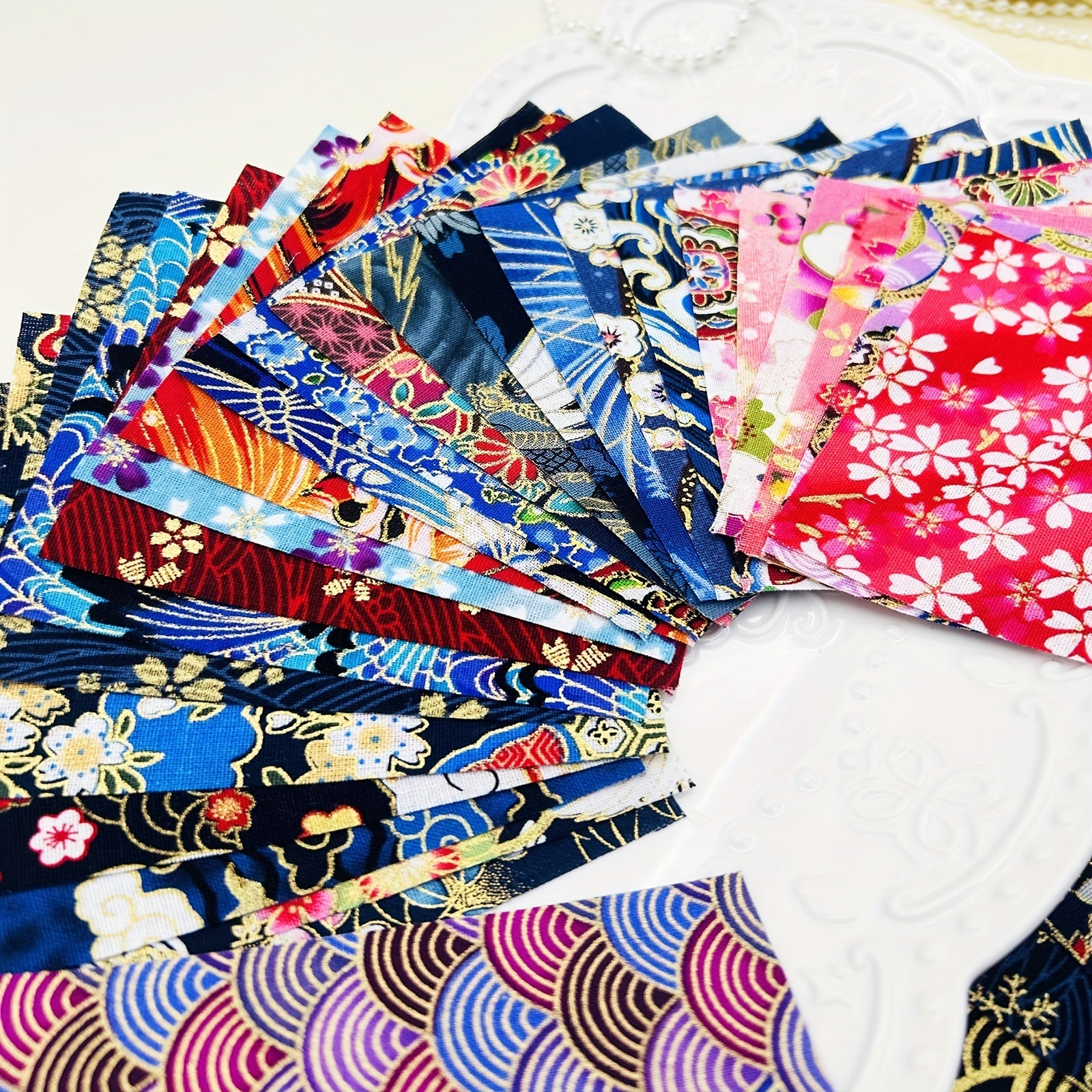 Flower Printed Fabric Squares Quilted for DIY Craft Sewing Scrapbooking