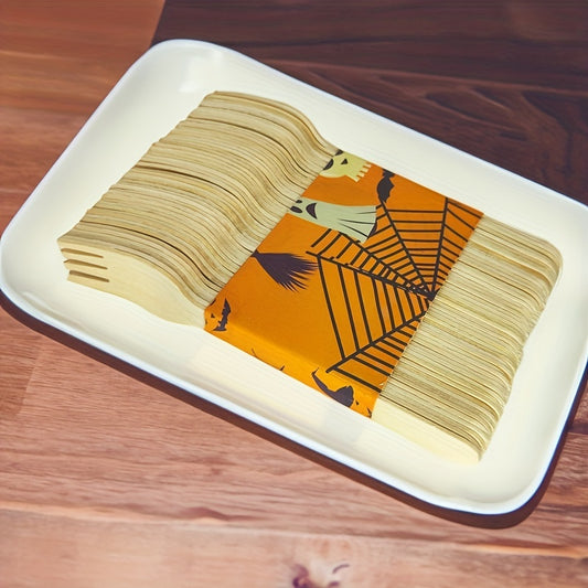 Disposable Knives and Forks Natural Biodegradable Wooden Tableware 100pcs