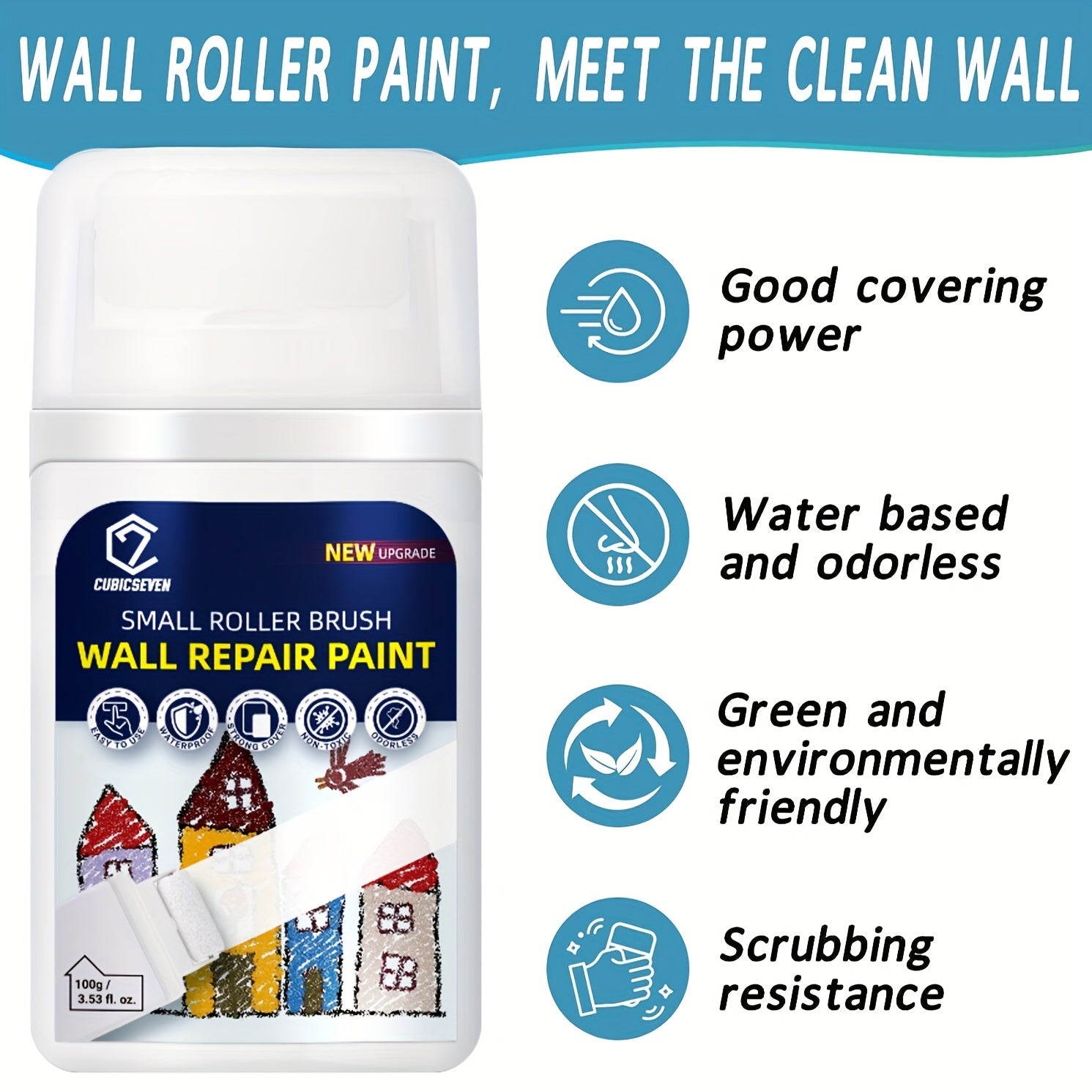 Cubicseven Small Roller Brush Wall Repair Tool 100g Latex Paint DIY Renovation
