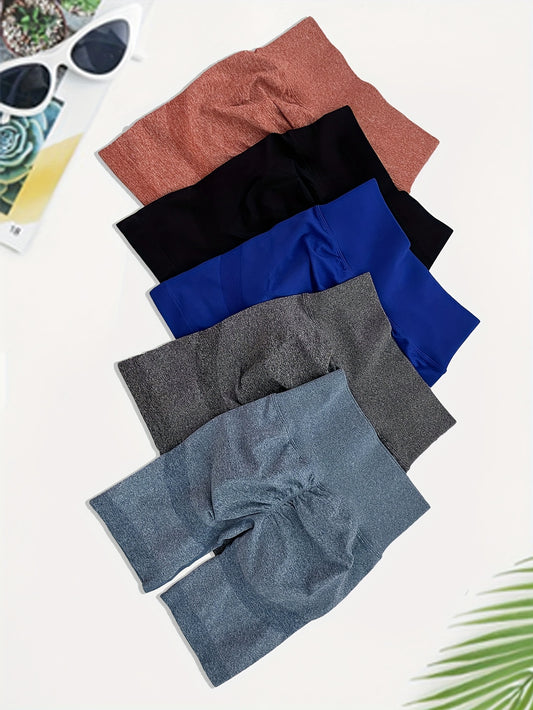 5pcs High Waisted Yoga Shorts for Women Solid Sports Activewear