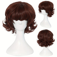 Short Wavy Men's Cosplay Wig with Bangs and Wig Cap