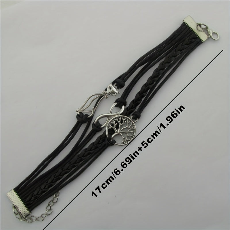 Retro Cat Big Tree Infinity Leather Bracelet