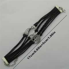 Retro Cat Big Tree Infinity Leather Bracelet