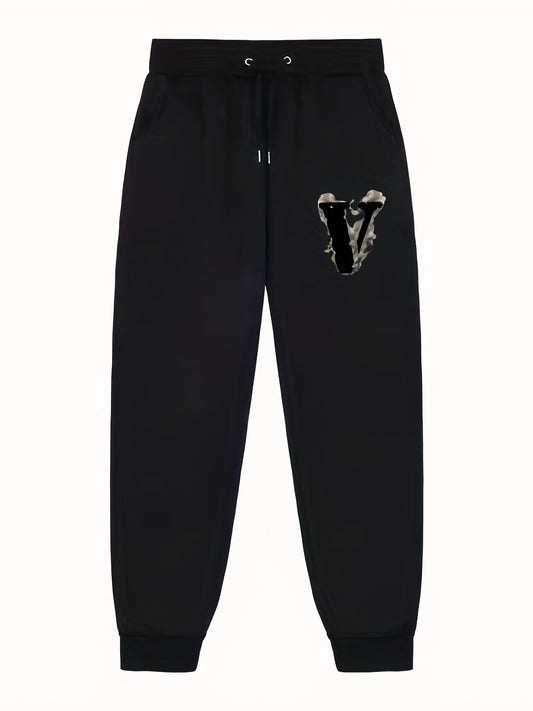 Men's V Print Joggers With Pockets Stretch Waist Casual Pants
