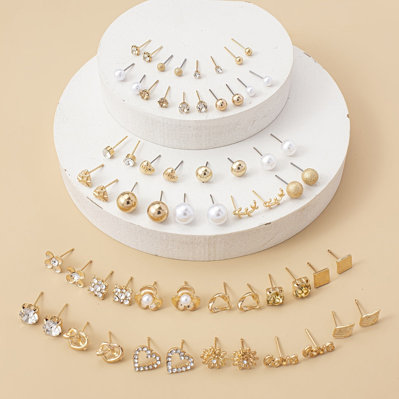 Heart Rhinestone Stud Earrings Set - 30 Pairs