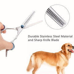 Pet Grooming Scissors Kit Round Tip Straight Thin Curved Shears & Comb Set