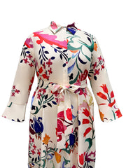 Floral Print Long Sleeve Shirt Dress With Belt