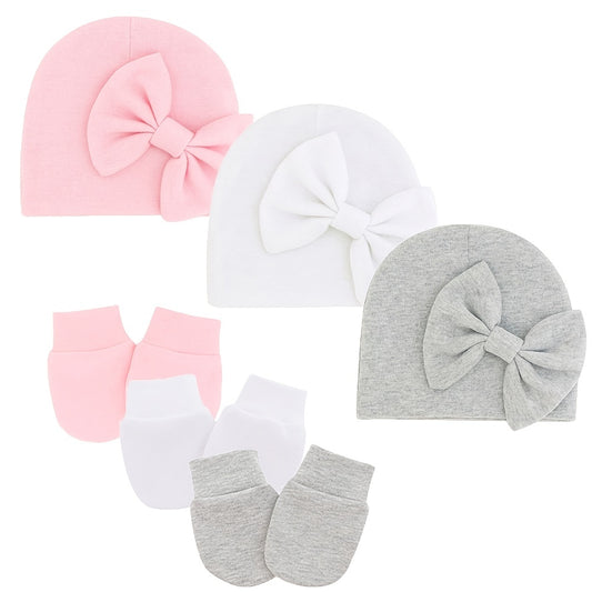 3 Sets Baby Bow Cap & Mittens Gloves Set Autumn Spring
