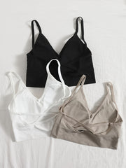 Solid Ribbed Cami Crop Tops Criss Cross Back Hollow Out Top