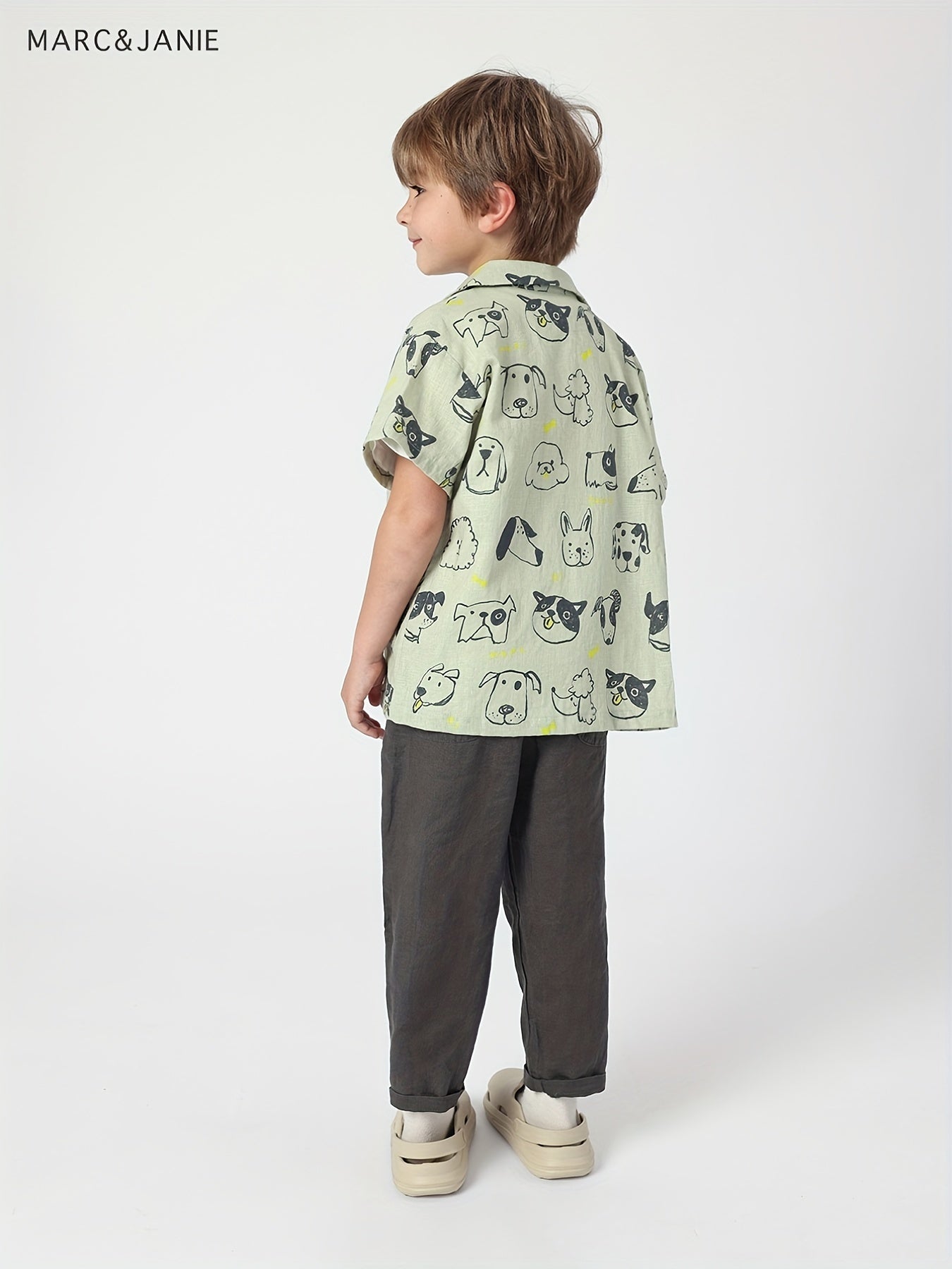 MARC&JANIE Puppy Graphic Cotton Linen Shirt For Summer