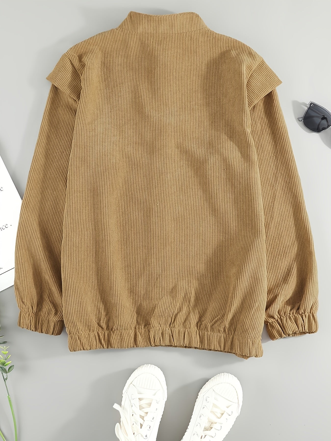 Solid Stand Collar Long Sleeve Buckle Jacket