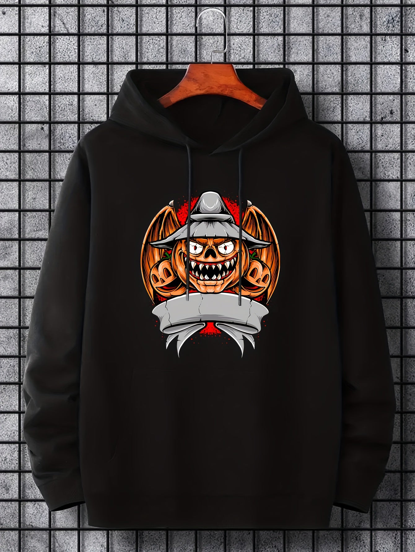 Men's Pumpkin Devil Graphic Hoodie for Halloween