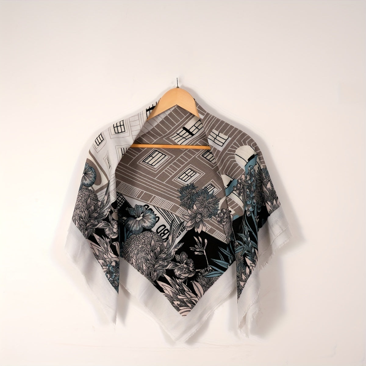 Vintage Floral Print Square Scarf Tassel Shawl Casual Windproof Head Wrap