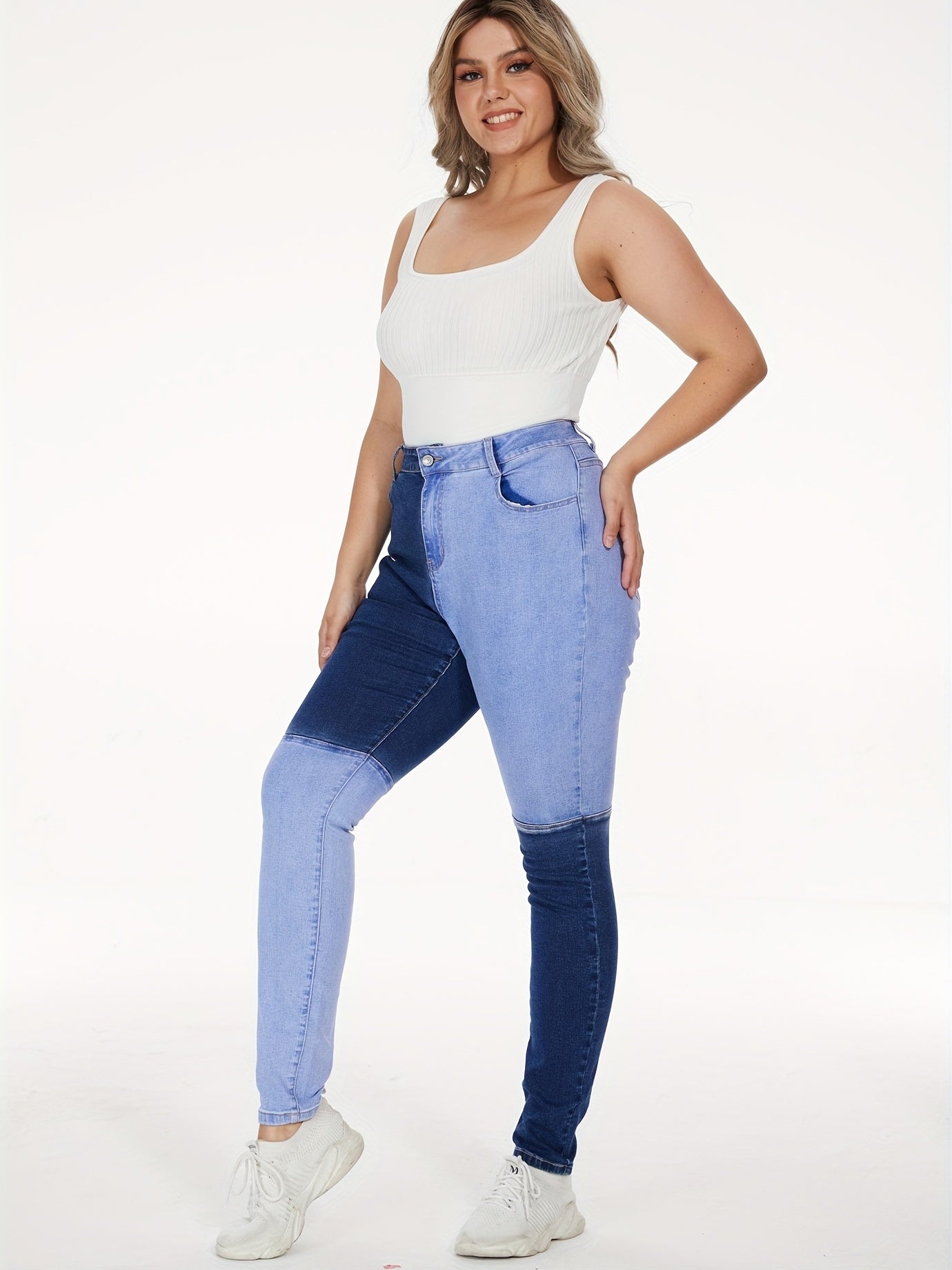  Patchwork Button Fly Slim Fit Denim Pants
