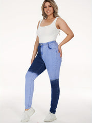  Patchwork Button Fly Slim Fit Denim Pants