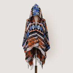 Vintage Geometric Plaid Shawl Scarf Blanket Wrap Dual Purpose Hooded Cloak
