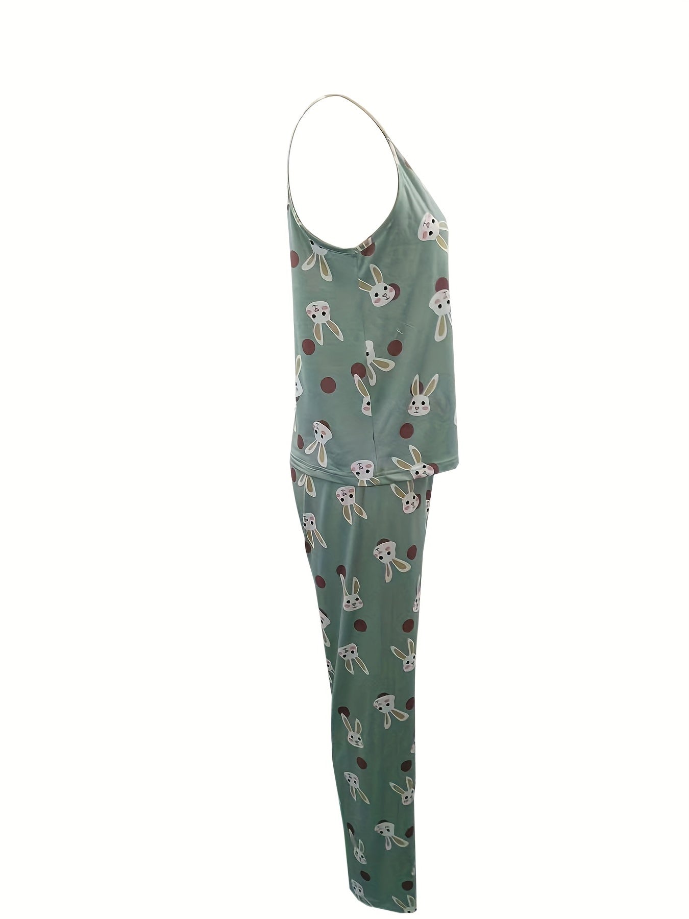 Bunny Print Pajama Set Sleeveless Cami Top & Pants Women's Sleepwear