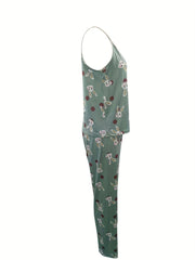 Bunny Print Pajama Set Sleeveless Cami Top & Pants Women's Sleepwear