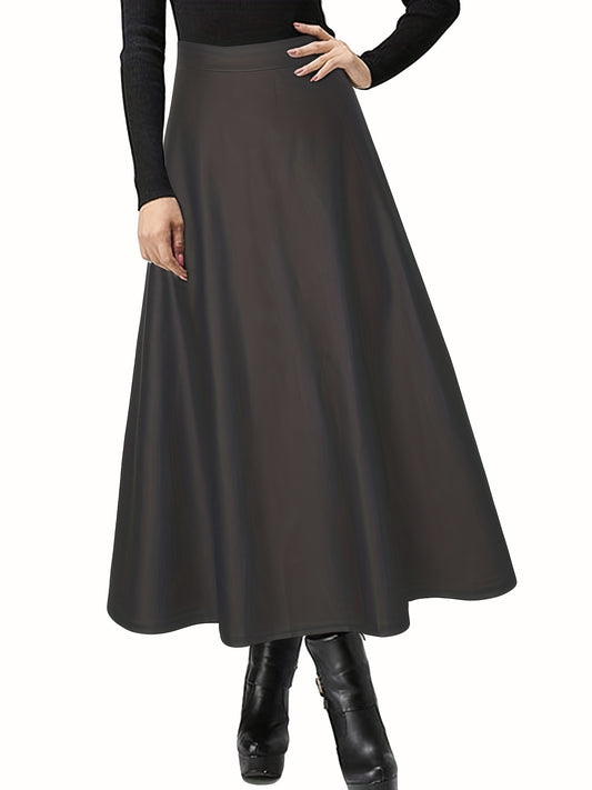 Solid PU Leather Mid Length Skirt Women's Clothing